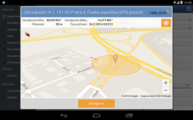 Ukázka vzhledu GPS polohy na zařízení